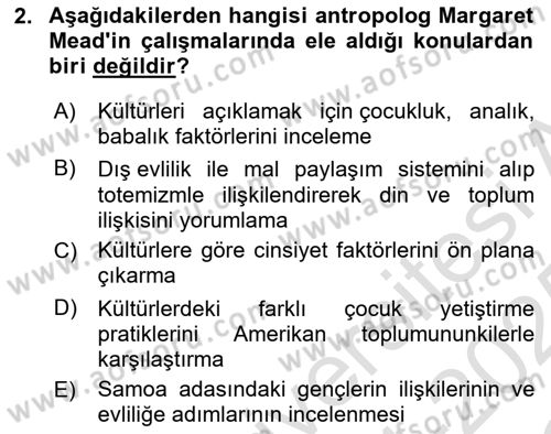 Sosyal Antropoloji Dersi 2024 - 2025 Yılı Yaz Okulu Sınav Soruları 2. Soru