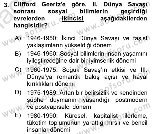Sosyal Antropoloji Dersi 2024 - 2025 Yılı Yaz Okulu Sınav Soruları 3. Soru
