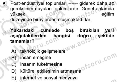 Sosyal Antropoloji Dersi 2024 - 2025 Yılı Yaz Okulu Sınav Soruları 5. Soru