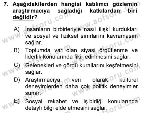Sosyal Antropoloji Dersi 2024 - 2025 Yılı Yaz Okulu Sınav Soruları 7. Soru