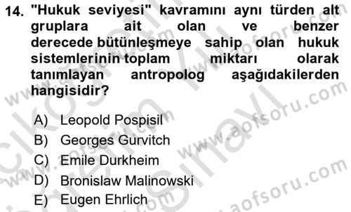 Sosyal Antropoloji Dersi 2025 - 2026 Yılı (Vize) Ara Sınav Soruları 14. Soru