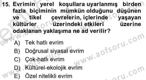 Sosyal Antropoloji Dersi 2025 - 2026 Yılı (Vize) Ara Sınav Soruları 15. Soru
