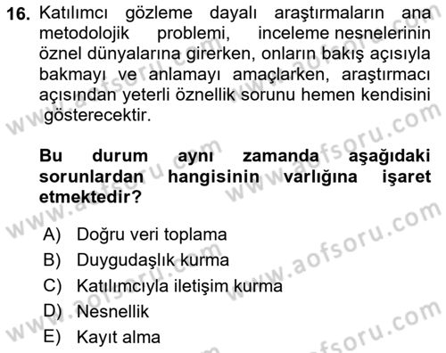 Sosyal Antropoloji Dersi 2025 - 2026 Yılı (Vize) Ara Sınav Soruları 16. Soru