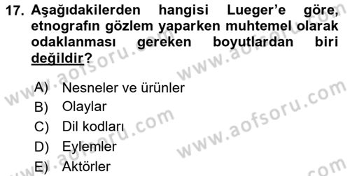 Sosyal Antropoloji Dersi 2025 - 2026 Yılı (Vize) Ara Sınav Soruları 17. Soru