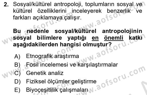 Sosyal Antropoloji Dersi 2025 - 2026 Yılı (Vize) Ara Sınav Soruları 2. Soru