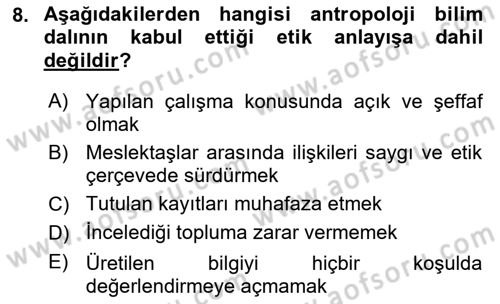 Sosyal Antropoloji Dersi 2025 - 2026 Yılı (Vize) Ara Sınav Soruları 8. Soru