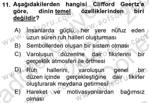 Sosyal Antropoloji Dersi 2025 - 2026 Yılı (Final) Dönem Sonu Sınav Soruları 11. Soru