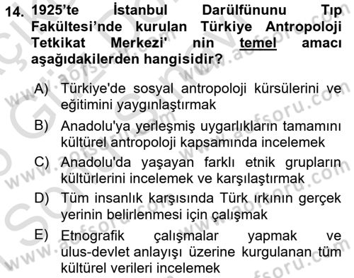 Sosyal Antropoloji Dersi 2025 - 2026 Yılı (Final) Dönem Sonu Sınav Soruları 14. Soru