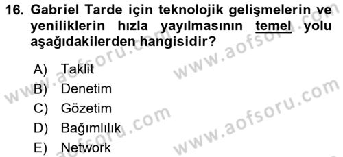 Sosyal Antropoloji Dersi 2025 - 2026 Yılı (Final) Dönem Sonu Sınav Soruları 16. Soru