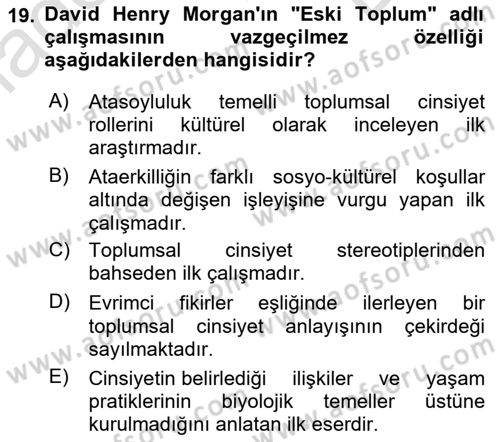 Sosyal Antropoloji Dersi 2025 - 2026 Yılı (Final) Dönem Sonu Sınav Soruları 19. Soru