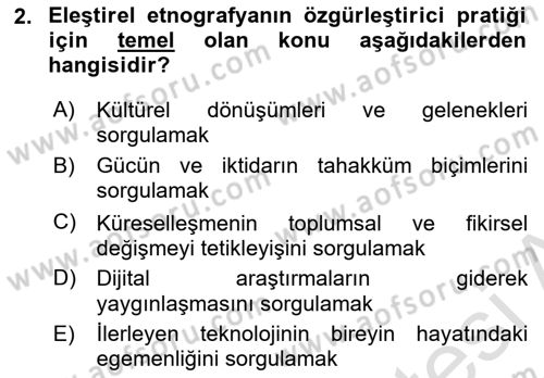 Sosyal Antropoloji Dersi 2025 - 2026 Yılı (Final) Dönem Sonu Sınav Soruları 2. Soru
