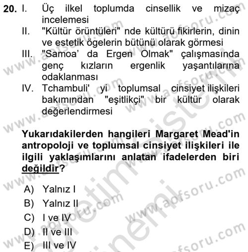 Sosyal Antropoloji Dersi 2025 - 2026 Yılı (Final) Dönem Sonu Sınav Soruları 20. Soru