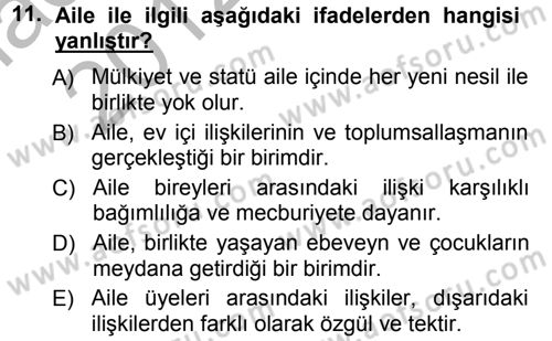 Davranış Bilimlerine Giriş Dersi 2012 - 2013 Yılı (Vize) Ara Sınav Soruları 11. Soru