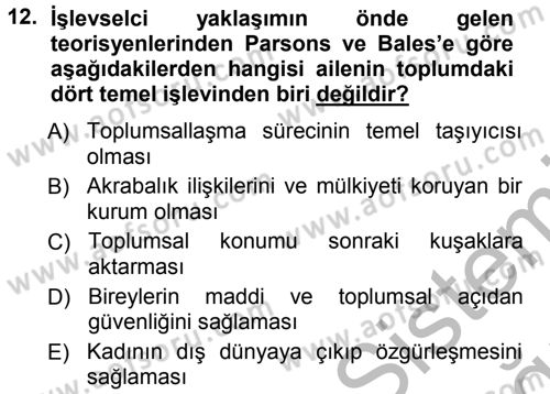 Davranış Bilimlerine Giriş Dersi 2012 - 2013 Yılı (Vize) Ara Sınav Soruları 12. Soru