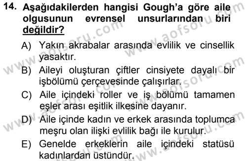 Davranış Bilimlerine Giriş Dersi 2012 - 2013 Yılı (Vize) Ara Sınav Soruları 14. Soru