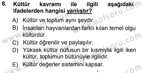 Davranış Bilimlerine Giriş Dersi 2012 - 2013 Yılı (Vize) Ara Sınav Soruları 8. Soru