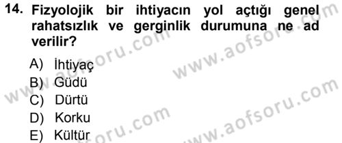Davranış Bilimlerine Giriş Dersi 2012 - 2013 Yılı (Final) Dönem Sonu Sınav Soruları 14. Soru