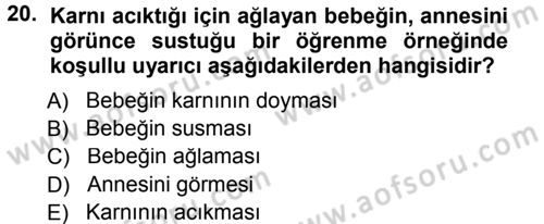 Davranış Bilimlerine Giriş Dersi 2012 - 2013 Yılı (Final) Dönem Sonu Sınav Soruları 20. Soru