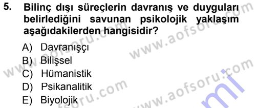 Davranış Bilimlerine Giriş Dersi 2012 - 2013 Yılı (Final) Dönem Sonu Sınav Soruları 5. Soru