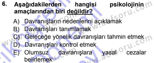 Davranış Bilimlerine Giriş Dersi 2012 - 2013 Yılı (Final) Dönem Sonu Sınav Soruları 6. Soru
