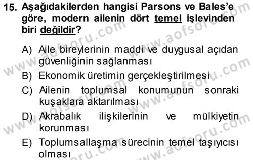 Davranış Bilimlerine Giriş Dersi 2013 - 2014 Yılı (Vize) Ara Sınav Soruları 15. Soru