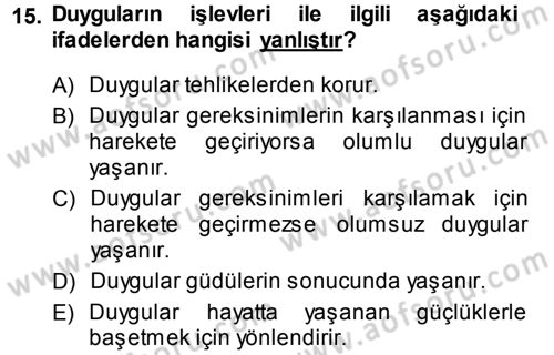 Davranış Bilimlerine Giriş Dersi 2013 - 2014 Yılı (Final) Dönem Sonu Sınav Soruları 15. Soru