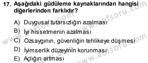 Davranış Bilimlerine Giriş Dersi 2013 - 2014 Yılı (Final) Dönem Sonu Sınav Soruları 17. Soru