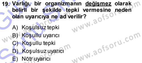Davranış Bilimlerine Giriş Dersi 2013 - 2014 Yılı (Final) Dönem Sonu Sınav Soruları 19. Soru