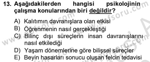 Davranış Bilimlerine Giriş Dersi 2013 - 2014 Yılı Tek Ders Sınav Soruları 13. Soru