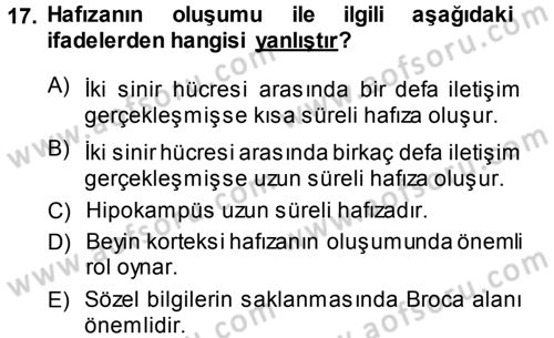 Davranış Bilimlerine Giriş Dersi 2014 - 2015 Yılı (Final) Dönem Sonu Sınav Soruları 17. Soru