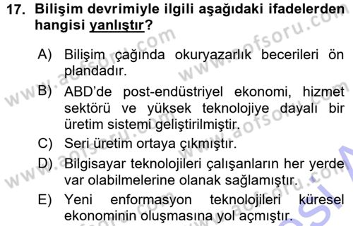 Davranış Bilimlerine Giriş Dersi Ara Sınavı Deneme Sınav Soruları 17. Soru