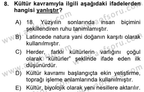 Davranış Bilimlerine Giriş Dersi Ara Sınavı Deneme Sınav Soruları 8. Soru