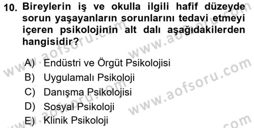 Davranış Bilimlerine Giriş Dersi 2015 - 2016 Yılı Tek Ders Sınavı 10. Soru