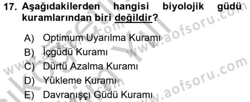 Davranış Bilimlerine Giriş Dersi 2016 - 2017 Yılı 3 Ders Sınav Soruları 17. Soru