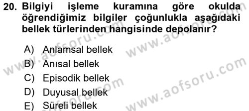 Davranış Bilimlerine Giriş Dersi 2016 - 2017 Yılı 3 Ders Sınav Soruları 20. Soru