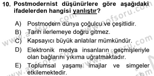 Davranış Bilimlerine Giriş Dersi 2016 - 2017 Yılı (Vize) Ara Sınav Soruları 10. Soru