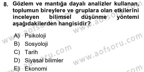 Davranış Bilimlerine Giriş Dersi 2016 - 2017 Yılı (Vize) Ara Sınav Soruları 8. Soru