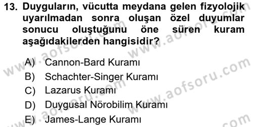 Davranış Bilimlerine Giriş Dersi 2016 - 2017 Yılı (Final) Dönem Sonu Sınav Soruları 13. Soru