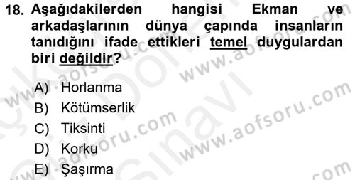 Davranış Bilimlerine Giriş Dersi 2016 - 2017 Yılı (Final) Dönem Sonu Sınav Soruları 18. Soru