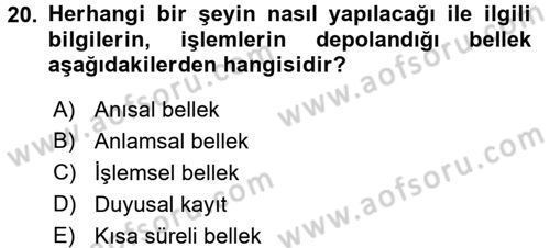 Davranış Bilimlerine Giriş Dersi 2016 - 2017 Yılı (Final) Dönem Sonu Sınav Soruları 20. Soru