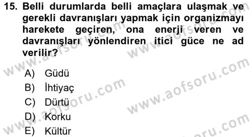 Davranış Bilimlerine Giriş Dersi 2017 - 2018 Yılı 3 Ders Sınav Soruları 15. Soru
