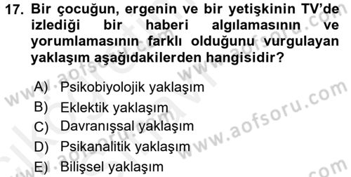 Davranış Bilimlerine Giriş Dersi 2017 - 2018 Yılı 3 Ders Sınav Soruları 17. Soru