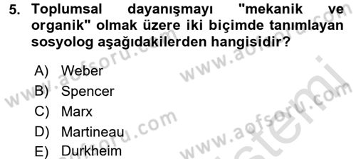 Davranış Bilimlerine Giriş Dersi 2017 - 2018 Yılı (Vize) Ara Sınav Soruları 5. Soru