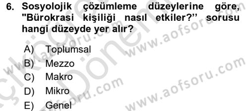 Davranış Bilimlerine Giriş Dersi 2017 - 2018 Yılı (Vize) Ara Sınav Soruları 6. Soru