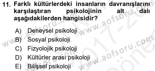 Davranış Bilimlerine Giriş Dersi 2017 - 2018 Yılı (Final) Dönem Sonu Sınav Soruları 11. Soru