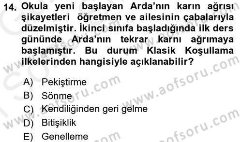 Davranış Bilimlerine Giriş Dersi 2017 - 2018 Yılı (Final) Dönem Sonu Sınav Soruları 14. Soru