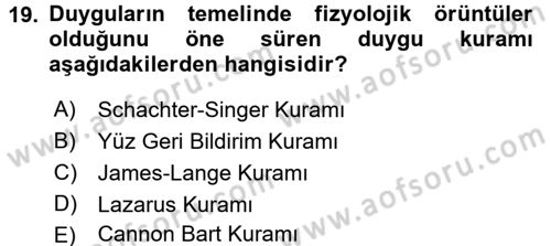 Davranış Bilimlerine Giriş Dersi 2017 - 2018 Yılı (Final) Dönem Sonu Sınav Soruları 19. Soru