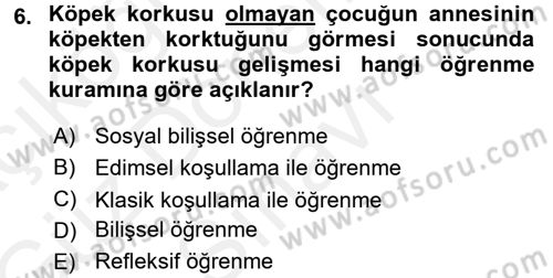 Davranış Bilimlerine Giriş Dersi 2017 - 2018 Yılı (Final) Dönem Sonu Sınav Soruları 6. Soru