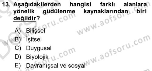 Davranış Bilimlerine Giriş Dersi 2018 - 2019 Yılı 3 Ders Sınav Soruları 13. Soru