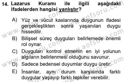 Davranış Bilimlerine Giriş Dersi 2018 - 2019 Yılı 3 Ders Sınav Soruları 14. Soru